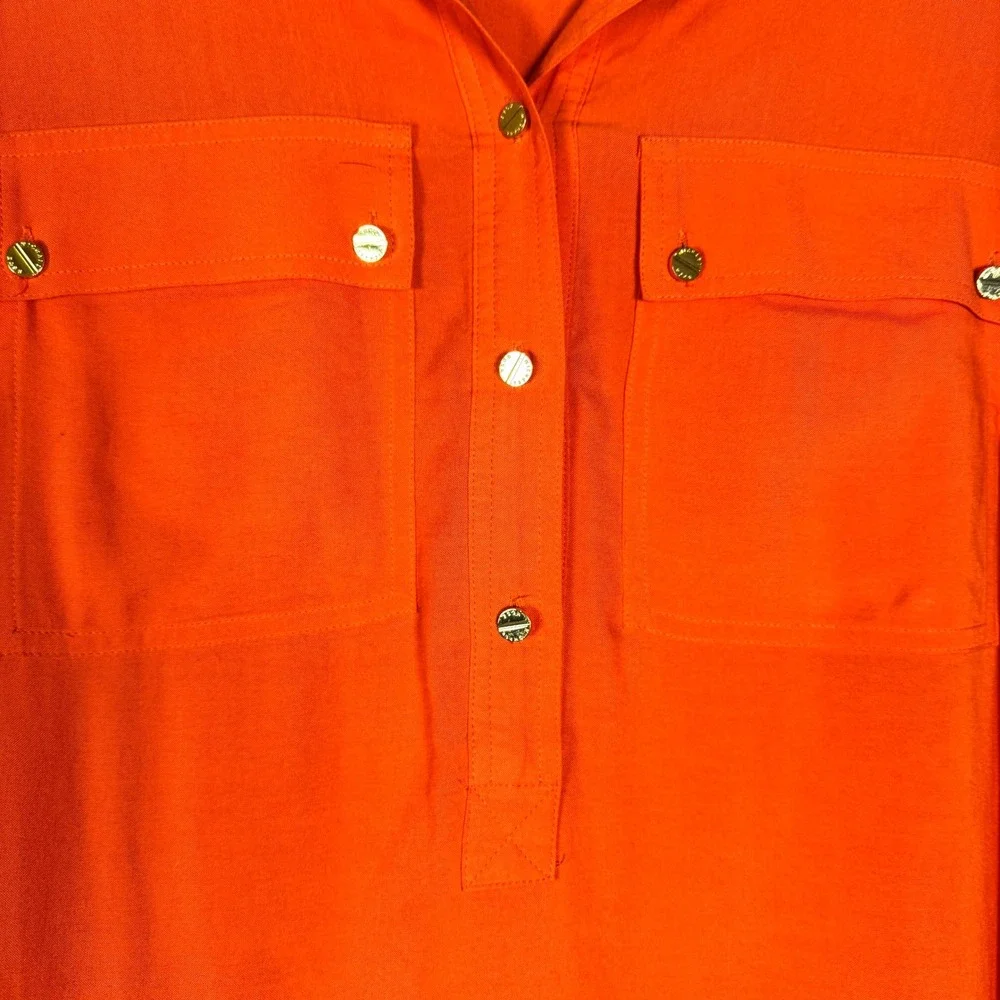 Michael Kors Shirt Dress Women Size M Orange Roll Tab Sleeve Bright Versatile